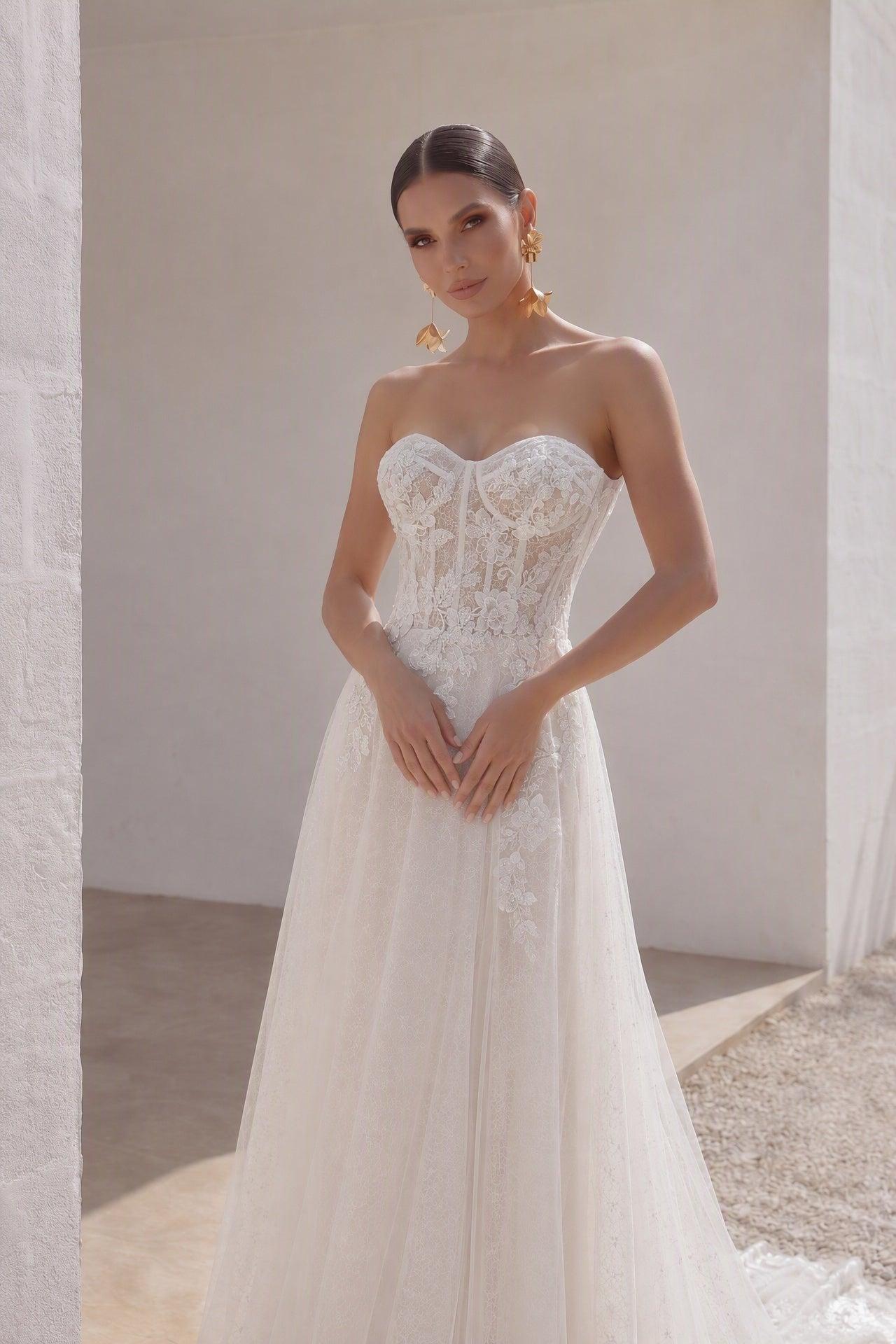 A-Line Court Train Lace Tulle Wedding Dress CW3239 - 35 Days / As Picture:Ivory/Sand / US0-UK2-EUR30 - COCOMELODY